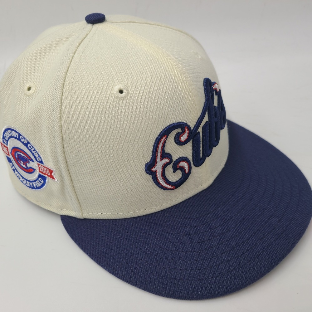 Chicago Cubs Hat Fitted 7 1/4 New Era 59Fifty Cream Wrigley Field 100 Year Patch